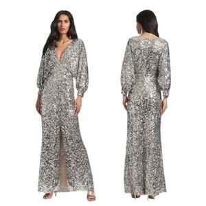 Sachin + Babi Size 8 NEW Womens Sequin Gabby Glitter Long Sleeve V Neck Gown NWT